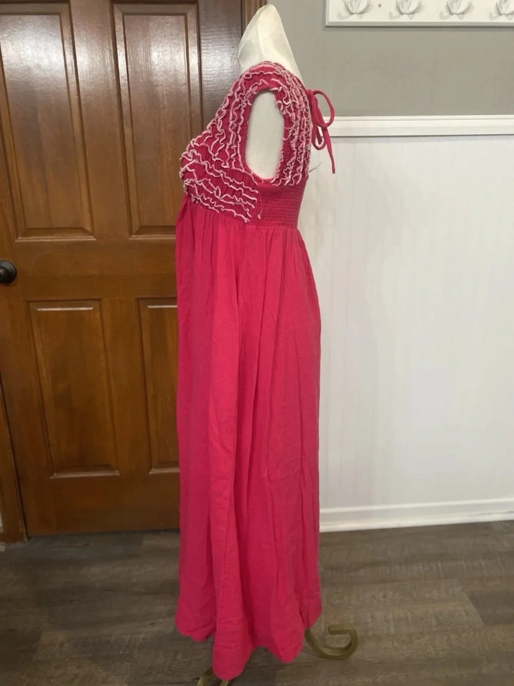 Free people dolly maxi dress hot pink Ruffle accents XS Womens